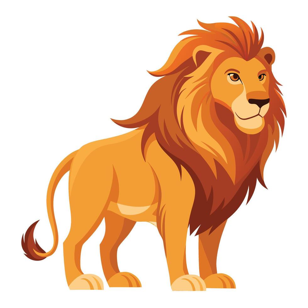 Majestic African Lion Standing Proudly Against White Background, Serene and Powerful Cartoon Illustration - Professional digital artwork with vibrant colors and detailed composition vector