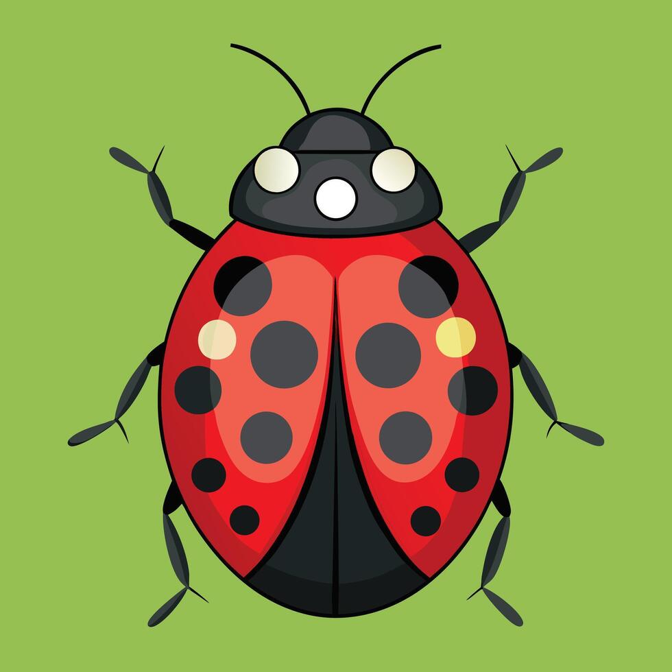 Adorable Cartoon Ladybug Perched on a Green Leaf, Cheerful and Playful Illustration - Professional digital artwork with vibrant colors and detailed composition vector