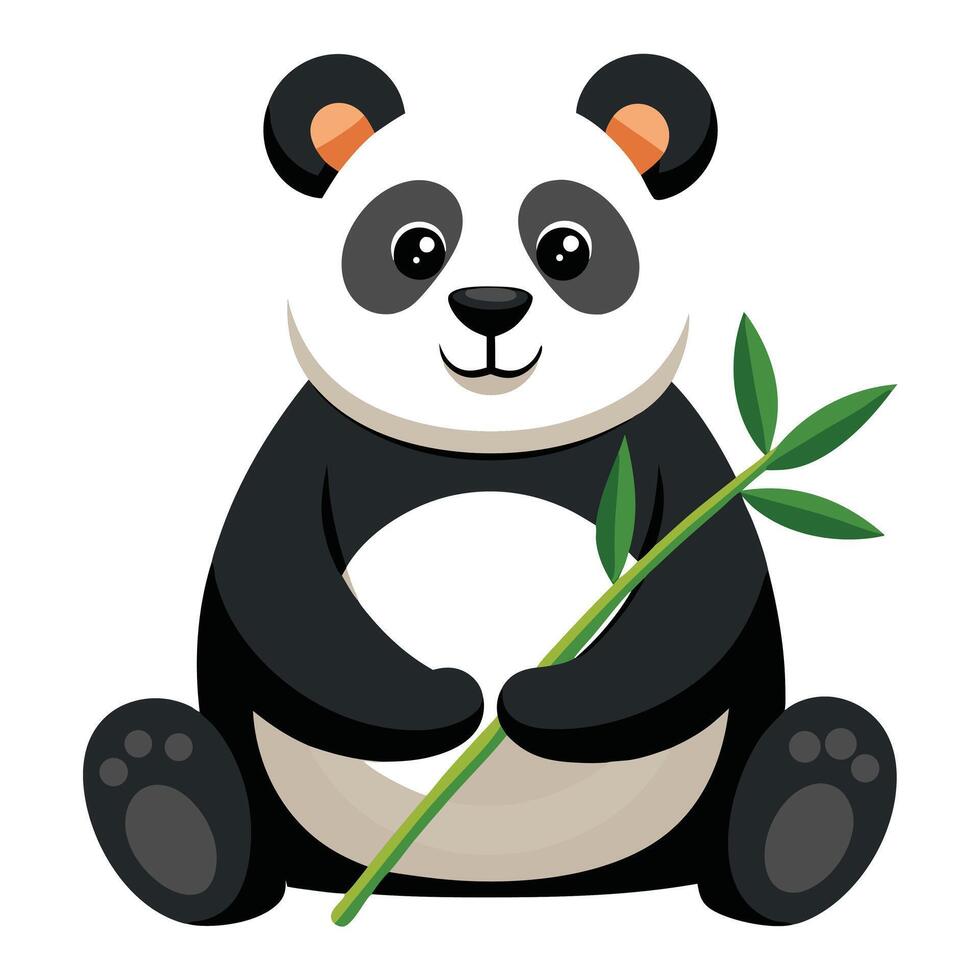 Adorable Panda Bear Cub Sitting with Bamboo, Happy and Playful Cartoon Illustration, White Background - Professional digital artwork with vibrant colors and detailed composition vector