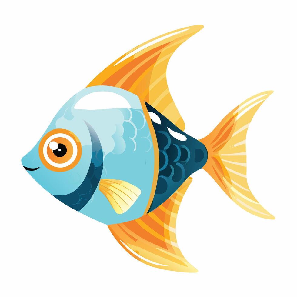 Adorable Cartoon Blue and Orange Fish Swimming Joyfully in a Whimsical Underwater Scene - Professional digital artwork with vibrant colors and detailed composition vector