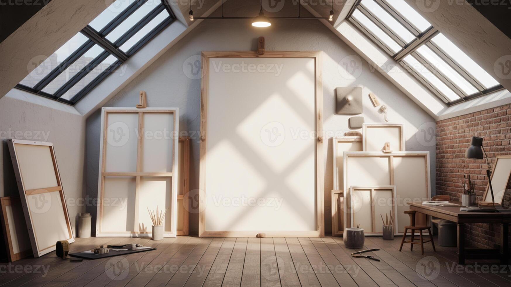 Artistic 3D Loft with Natural Light and Creative Tools photo