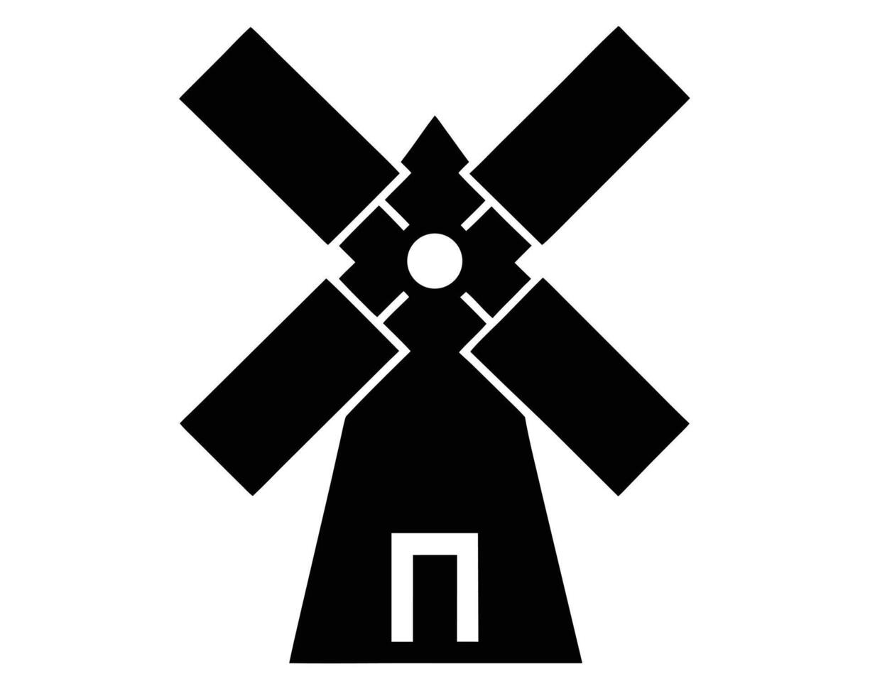 Simple Black Windmill Icon A Serene and Minimalist Graphic of a Classic Dutch Windmill Against a White Background vector