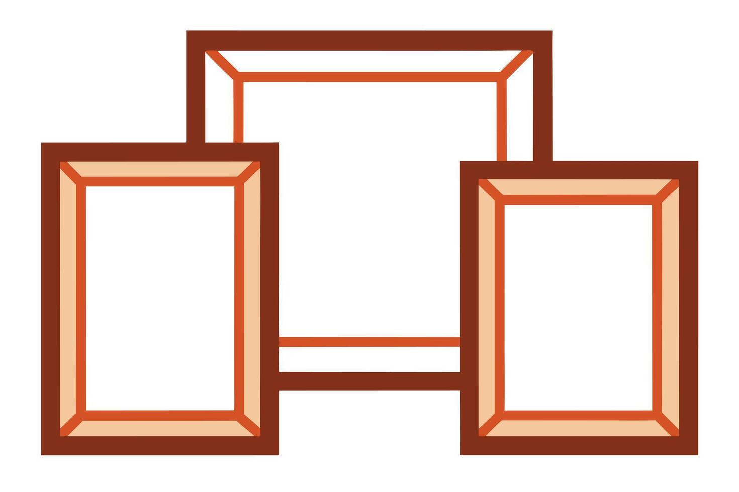 Three Elegant Brown and Orange Picture Frames Arranged in a Modern, Minimalist Style on a White Background vector