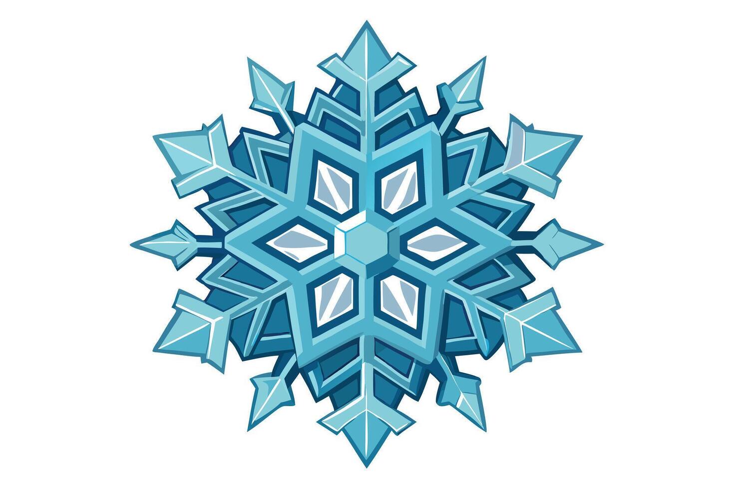 Stunning Detailed Blue Ice Crystal Snowflake Design, Winter Wonderland Festive Decoration, Serene Holiday Graphic - Professional digital artwork with vibrant colors and detailed composition vector