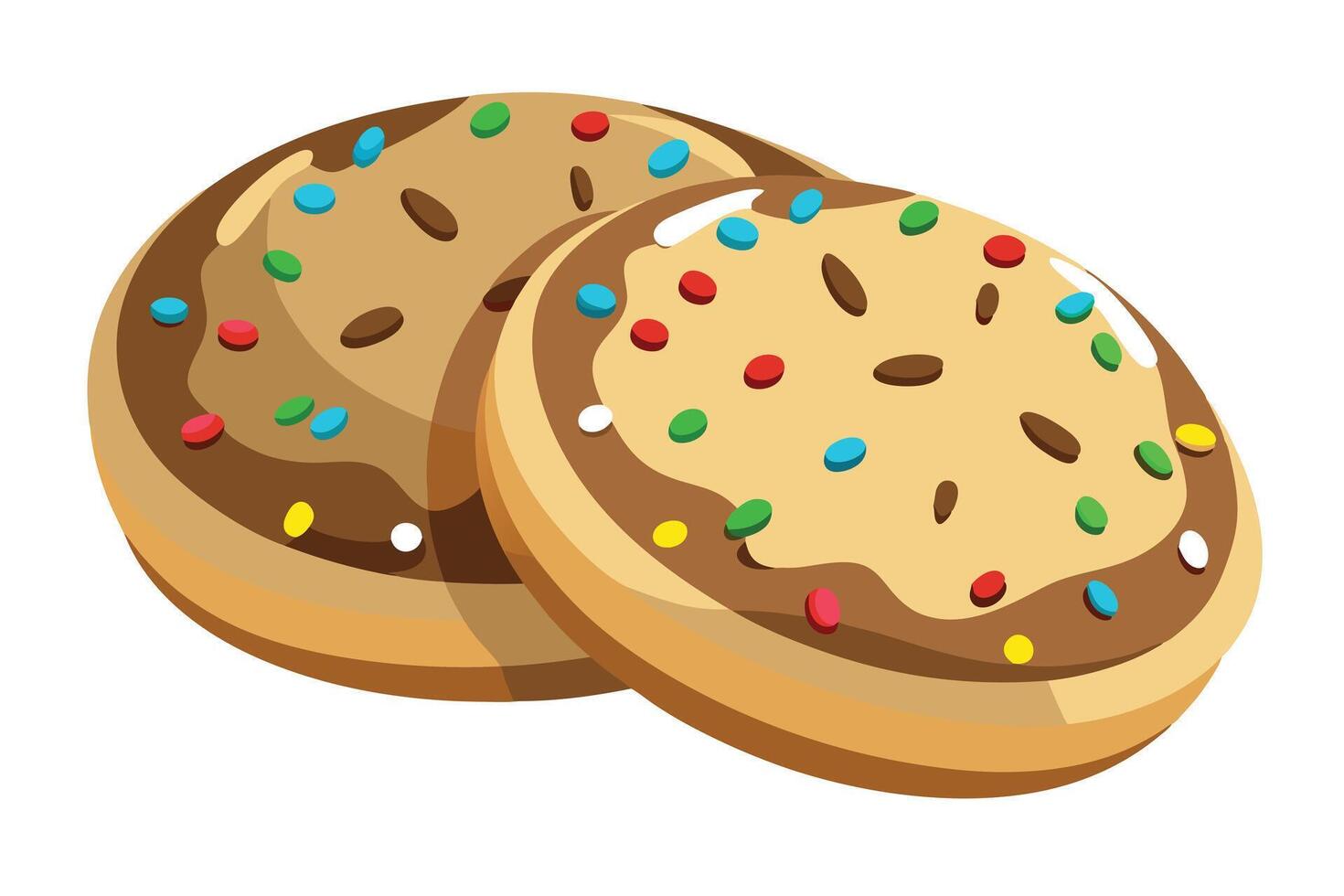 Two Delicious Chocolate Iced Cookies with Colorful Sprinkles, Sweet Treat, Bakery Delight, Festive Mood - Professional digital artwork with vibrant colors and detailed composition vector