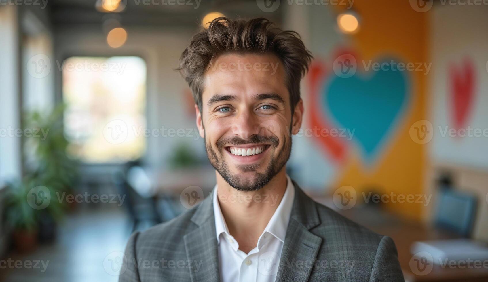 A man in a suit smiling in an office photo