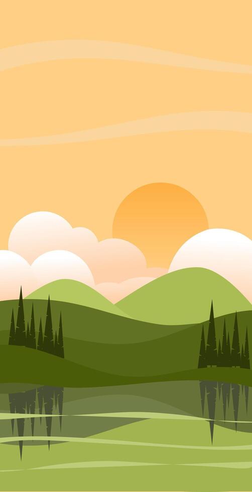 Nature horizontal wallpaper hill and lake view vector