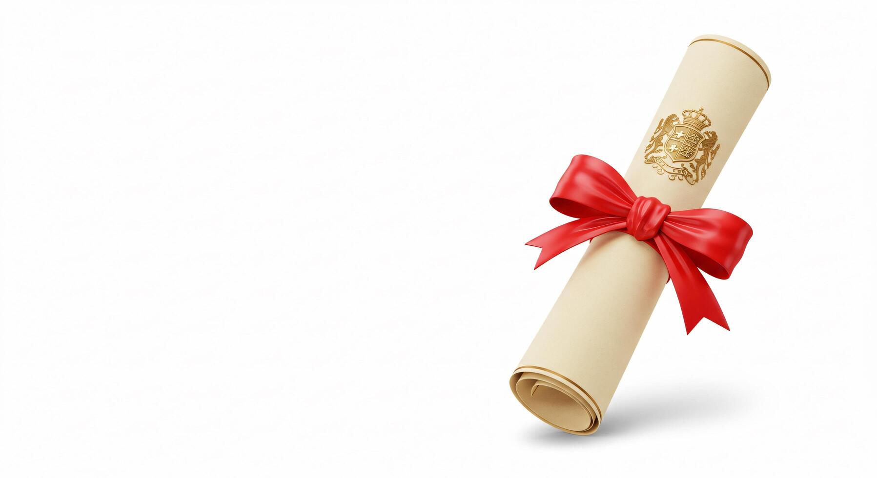 Red Ribbon Elegant Rolled Diploma on White Background photo