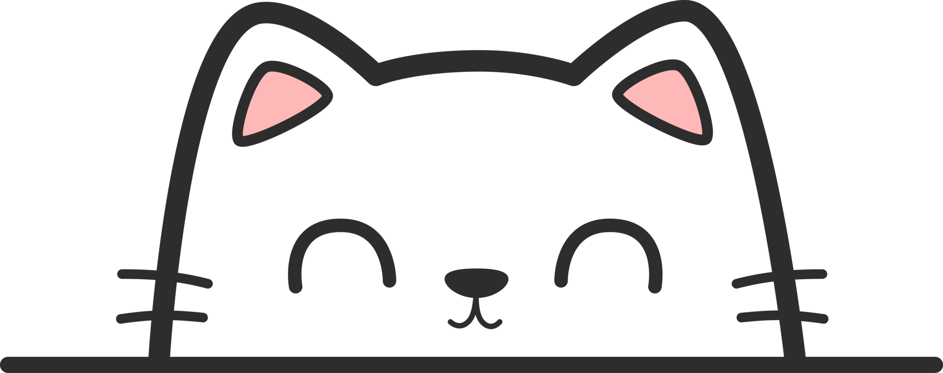 Cute cartoon white cat happy peeking over line illustration, Kawaii cat sticker hand drawn cartoon png