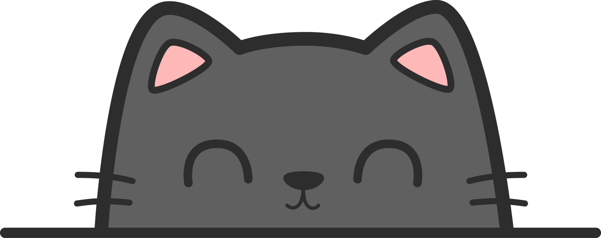 Cute cartoon black cat peeking over line illustration, Kawaii cat sticker hand drawn cartoon png