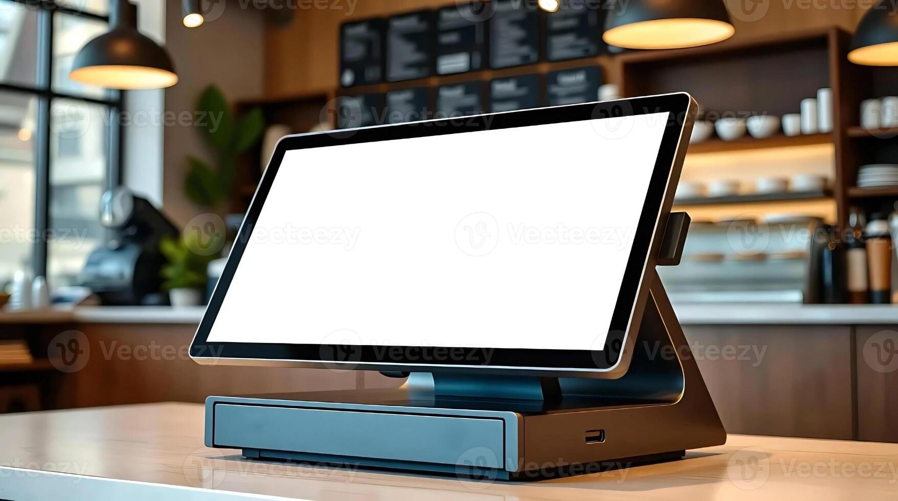 Pos terminal with blank screen on counter photo