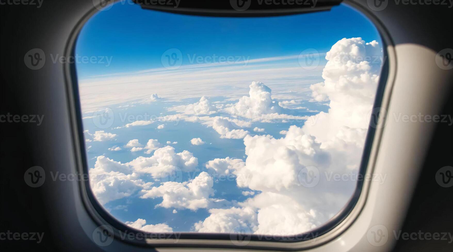An airplane window looking out at the sky photo