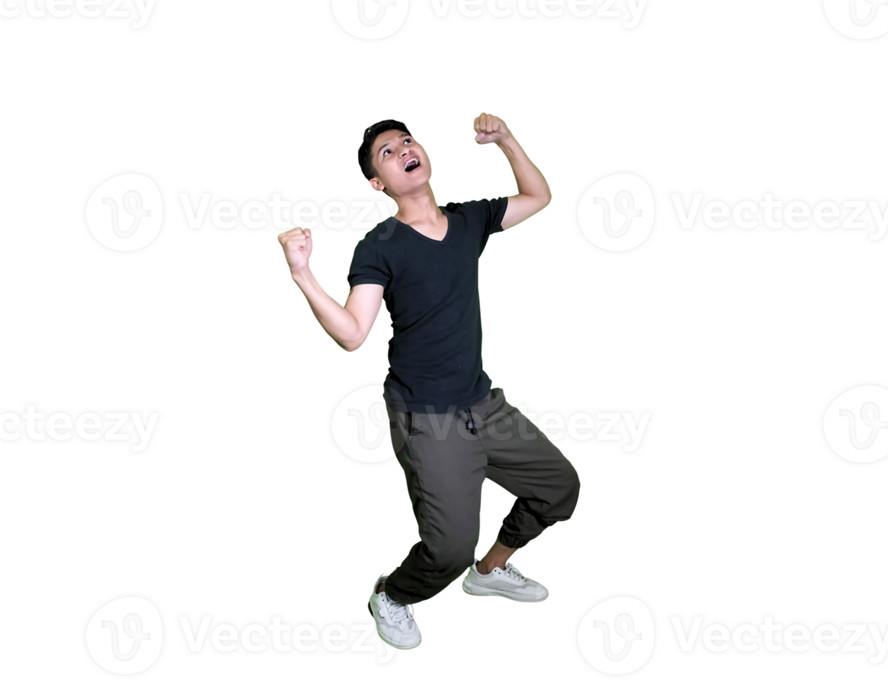 Excited Young Adult Man Running and Laughing in Casual Wear png