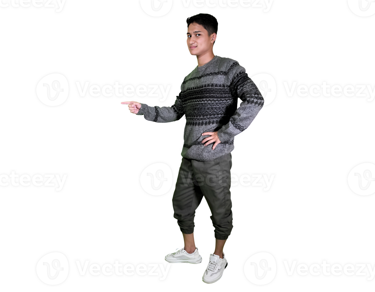 Confident Handsome Man Pointing and Presenting Something png