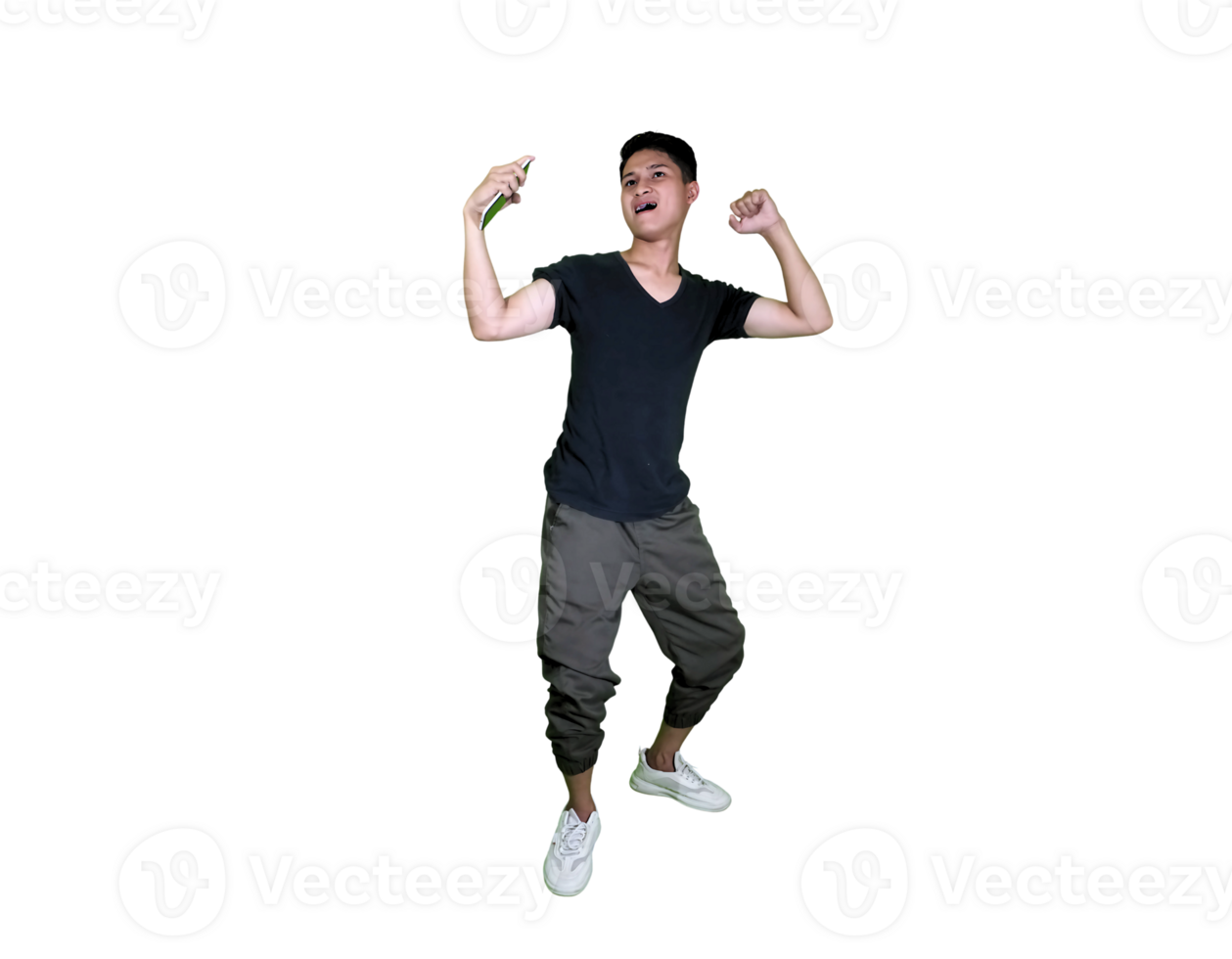 Happy Casual Man Standing with Phone in Hand png