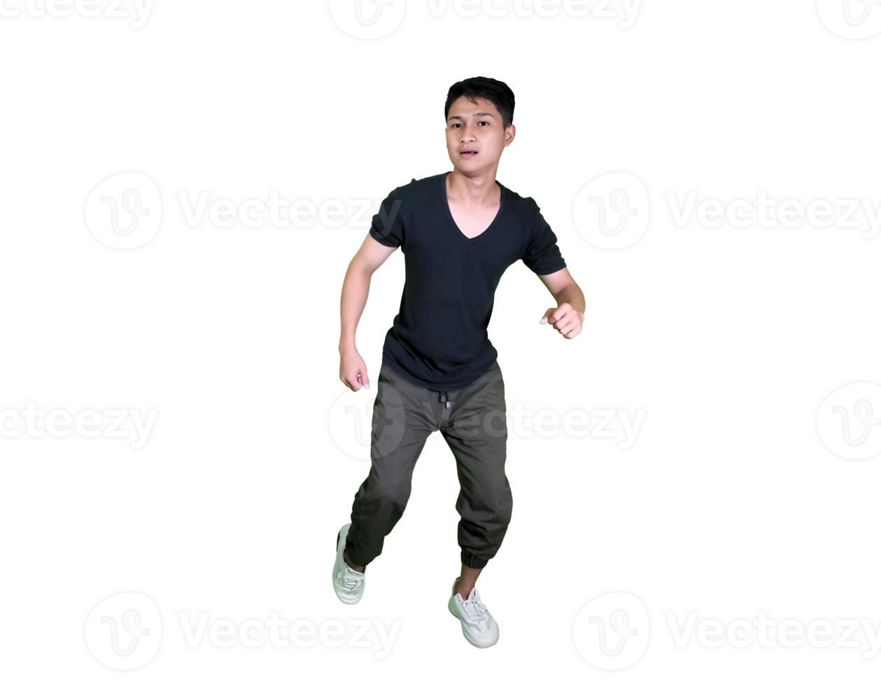 Happy Young Man in Black Shirt Running Sideways png