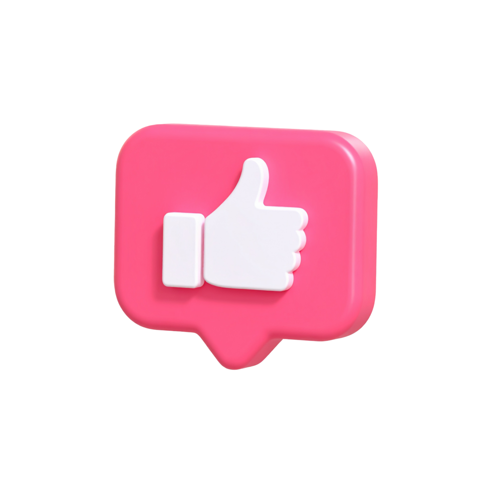 Pink speech bubble with white thumbs-up on transparent background png