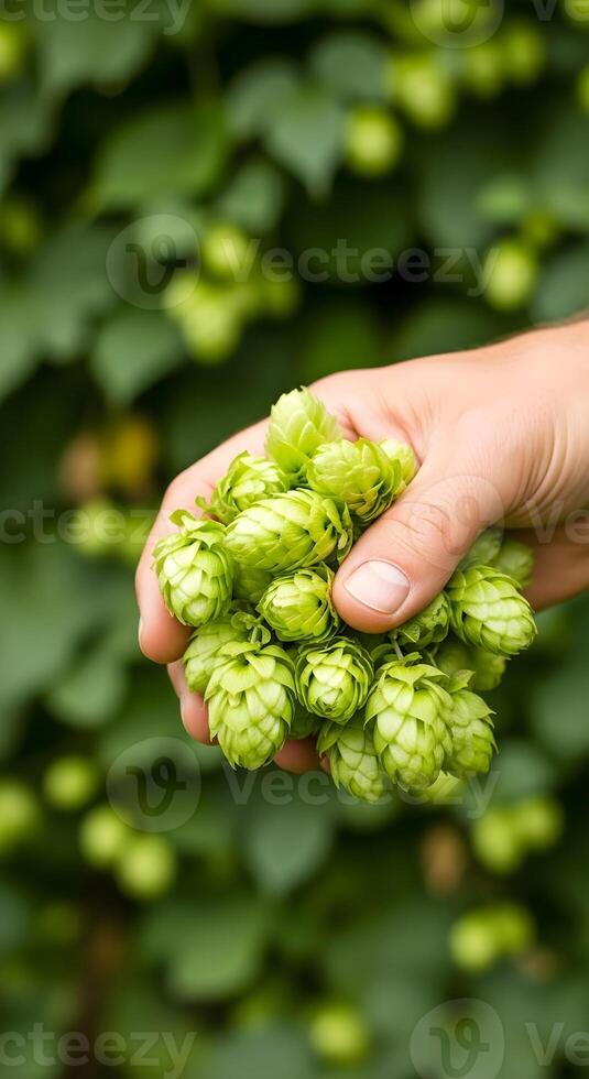Bunch of freshly harvested green hops photo