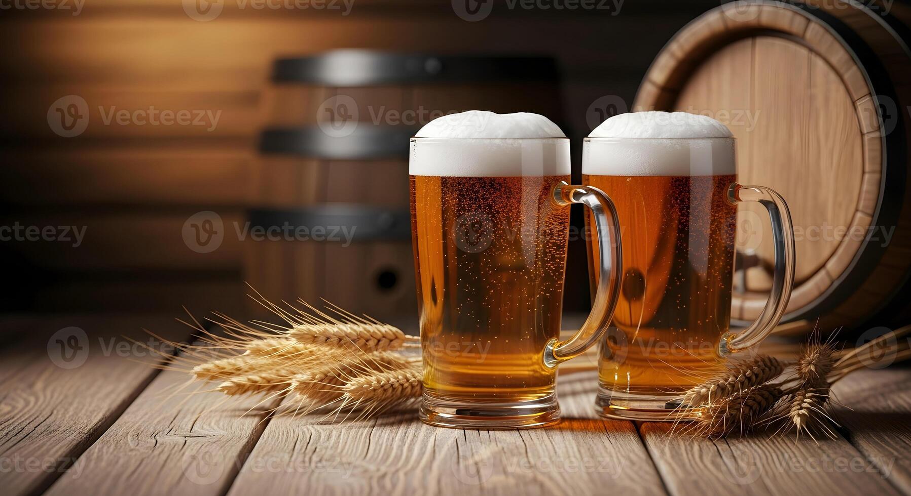 Two glasses of beer with barley photo