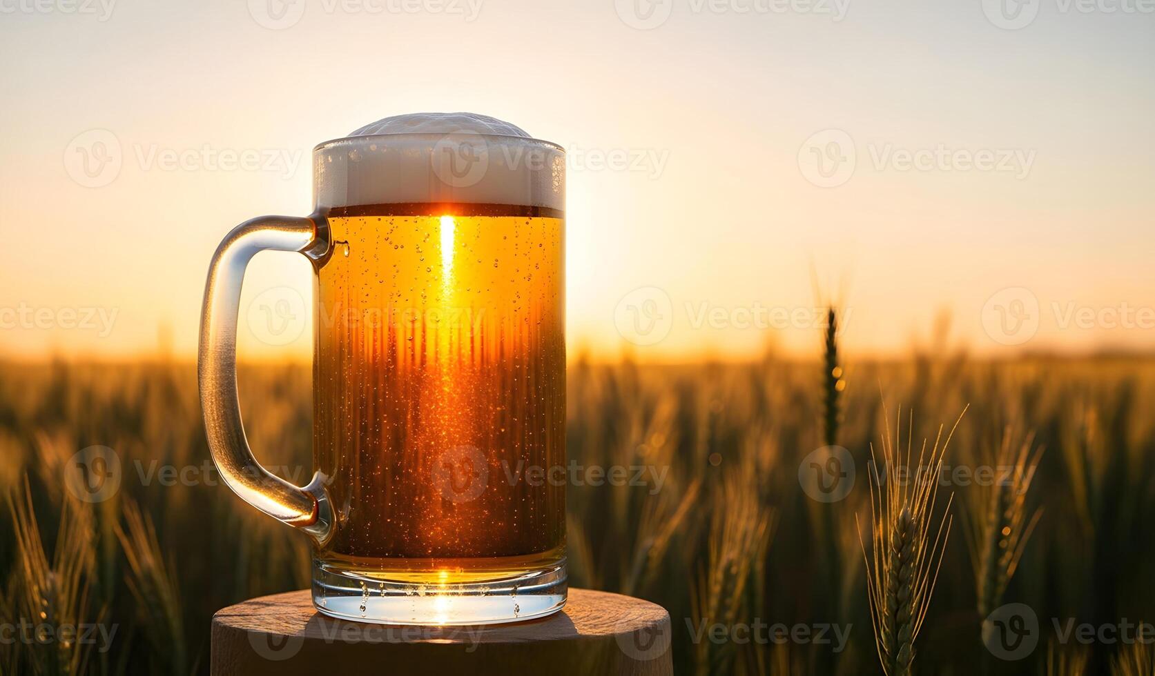 Beer in a field at sunset photo