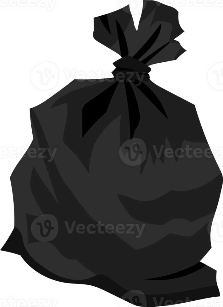 Garbage bag black color, flat and illustration design, trash disposal waste concept. png