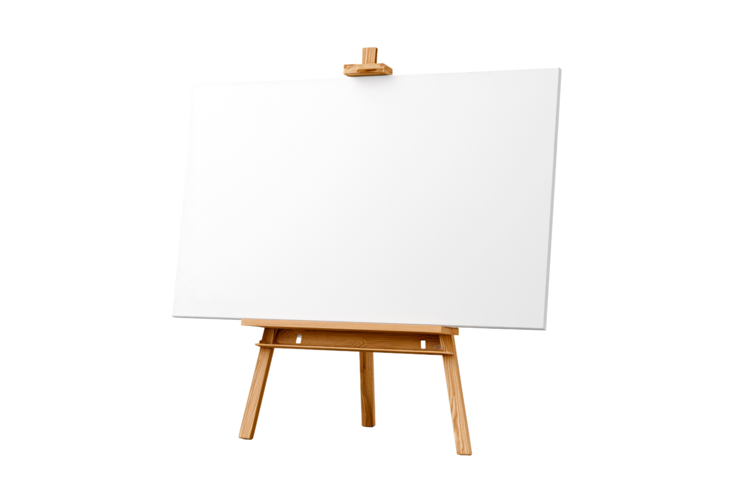 Blank white canvas on wooden easel isolated on transparent background png