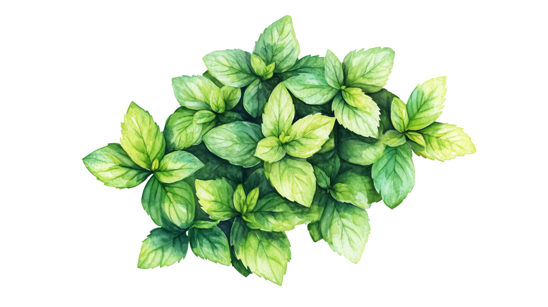 A Set of Vibrant Mint Leaves Clustered Together in an Elegant Display Isolated on Transparent Background png