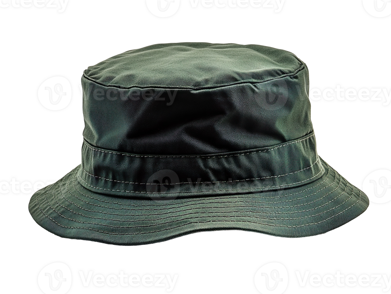 Green Bucket Hat with Wide Brim and Visible Stitching on Transparent Background png