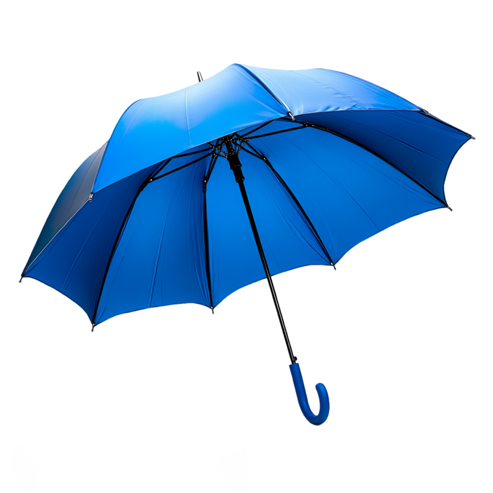 Open Blue Umbrella with Durable Hook Handle and Transparent Background png