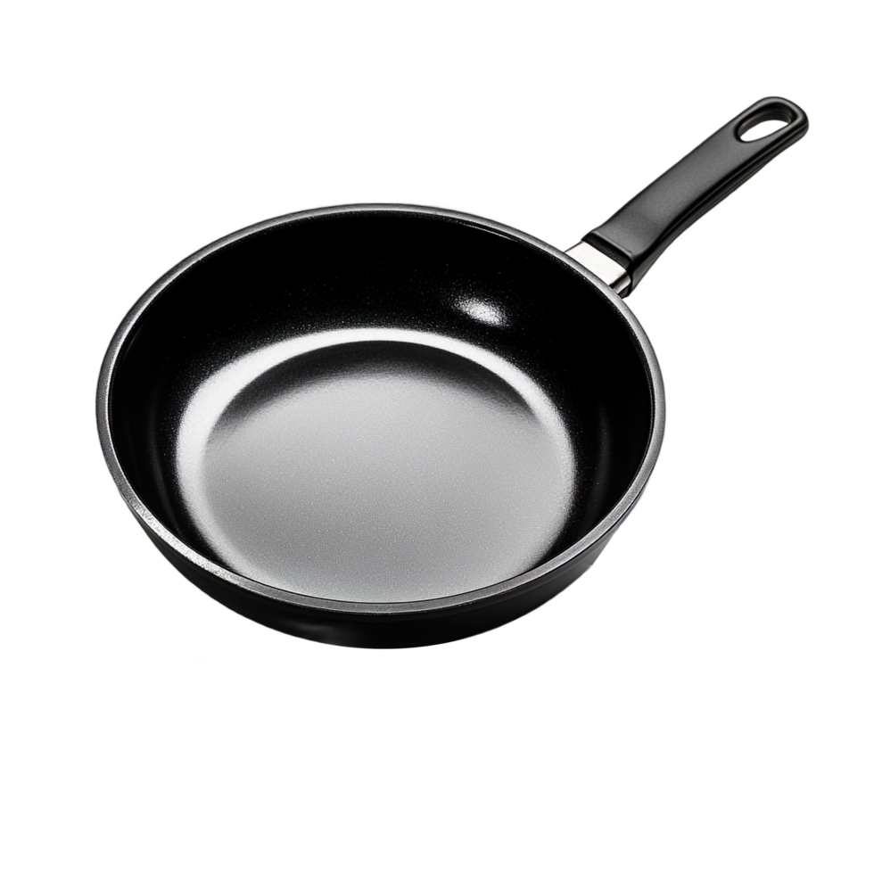 Nonstick Black Frying Pan with Ergonomic Handle Top View on Transparent Background png