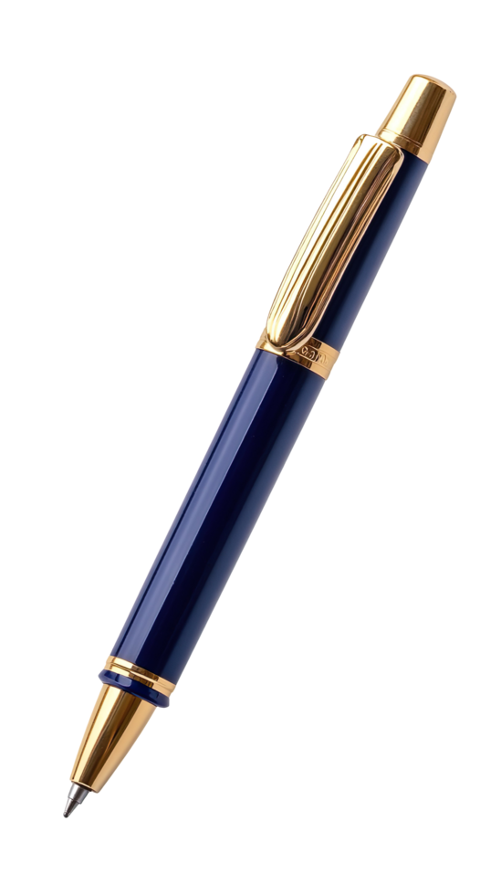 Elegant Blue Feather Quill Pen with Gold Tip for Calligraphy and Writing On Transparent Image png