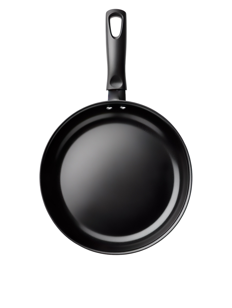 Nonstick Black Frying Pan with Ergonomic Handle Top View Isolated on Transparent Background png