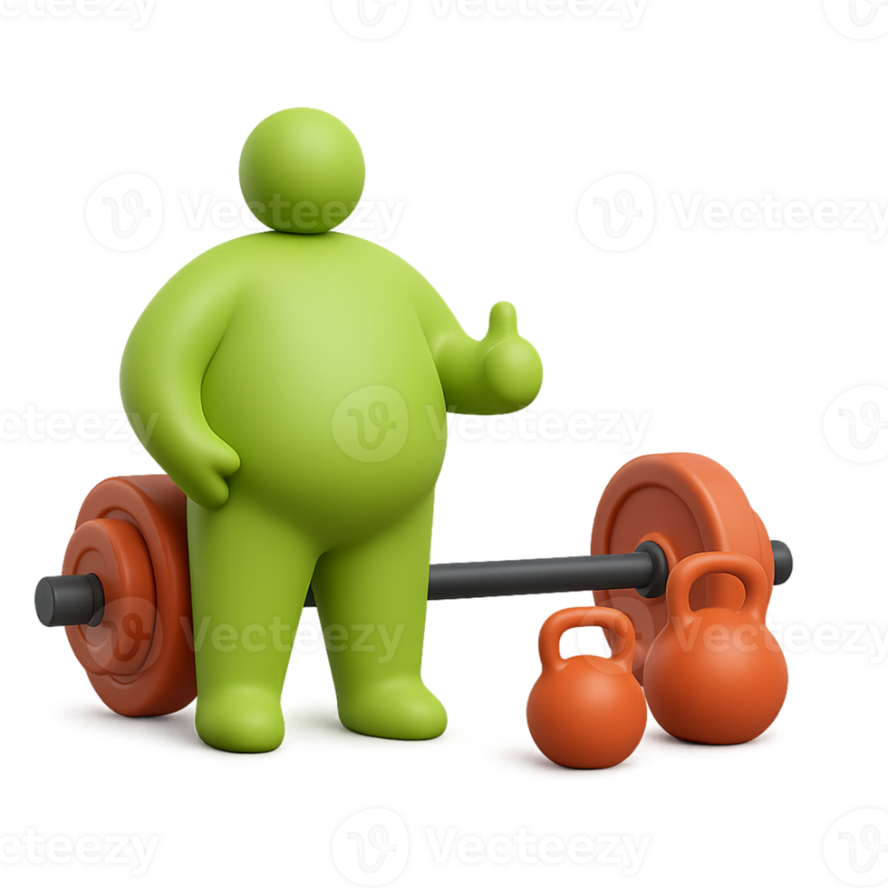 3D Dumbbell and Plus-Size Athlete Icon for Inclusive Fitness png