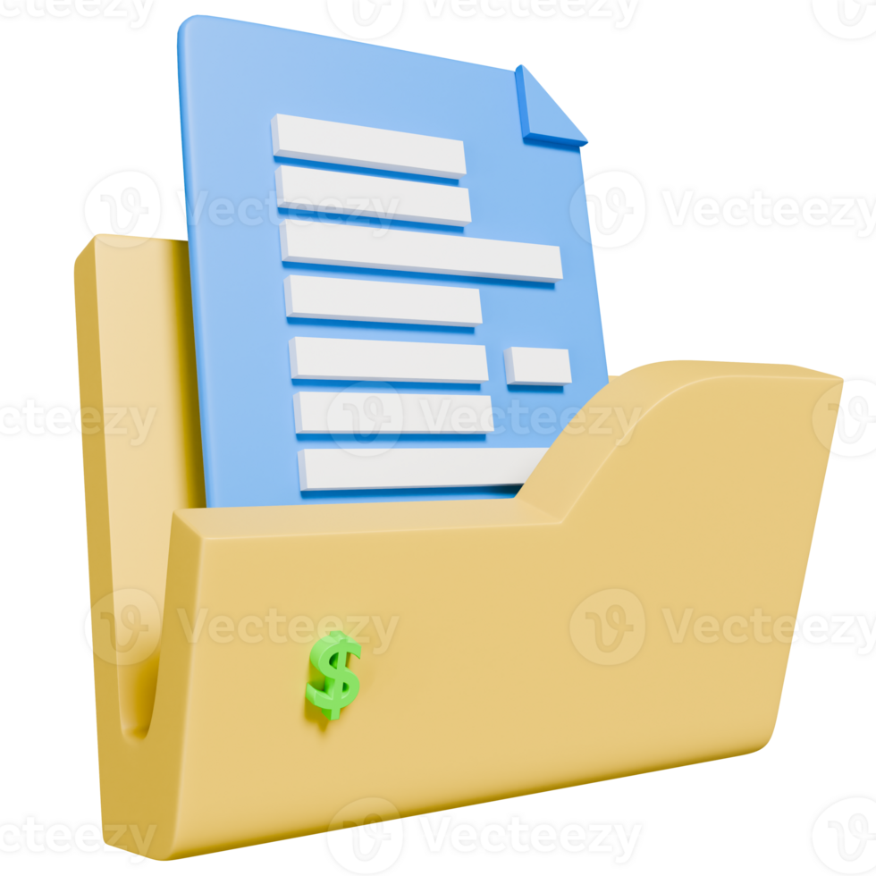 Financial Folder with Document and Dollar Sign 3D Render png