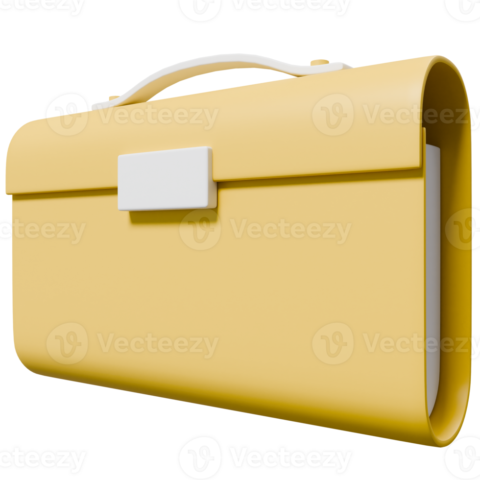 3D Cartoon Yellow Briefcase with Handle and White Lock png