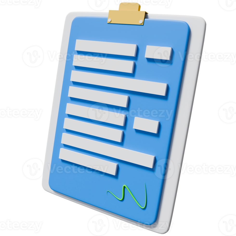 3D Rendered Clipboard Icon with Form and Signature png