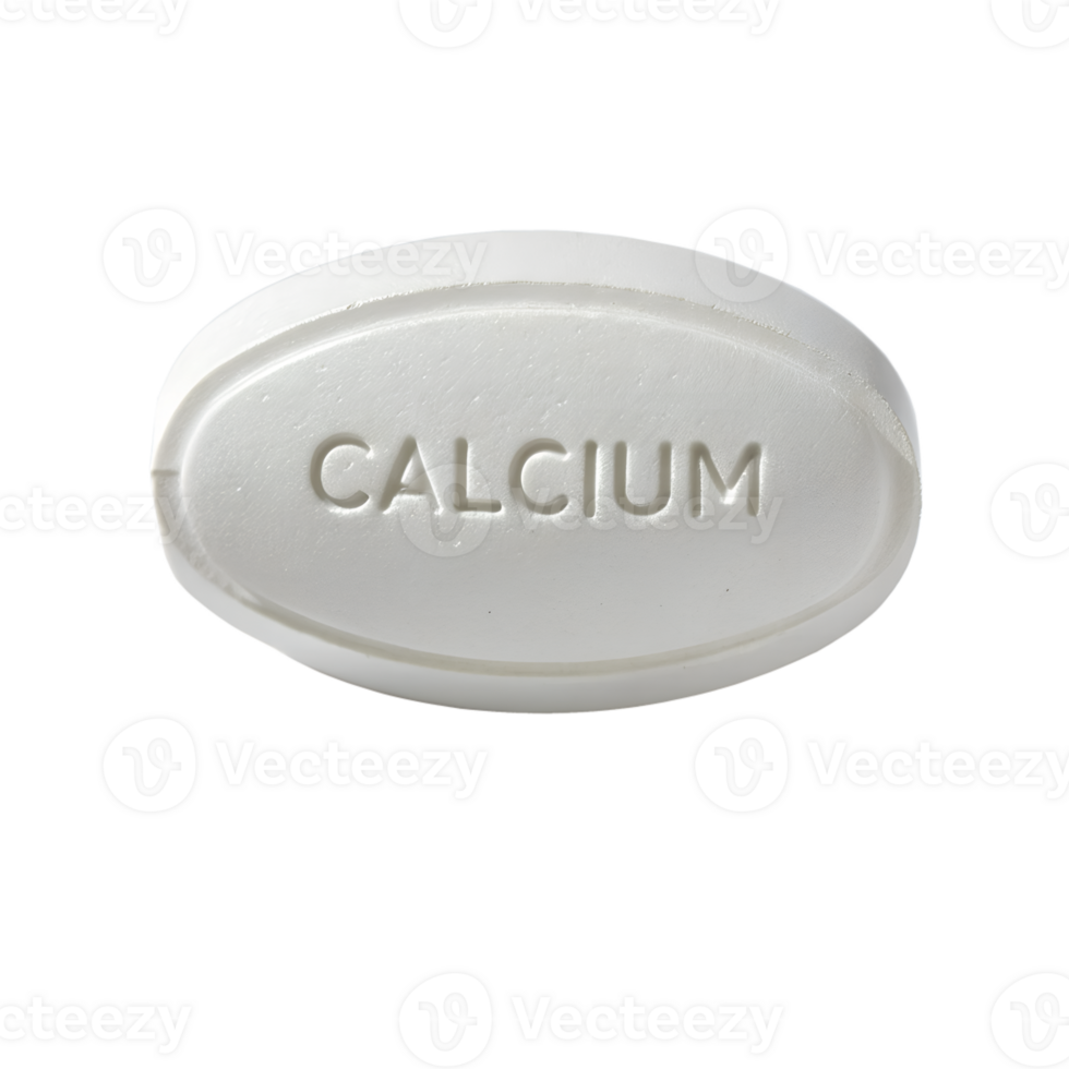 White oval calcium supplement tablet with 'CA' marking isolated mineral nutrition png