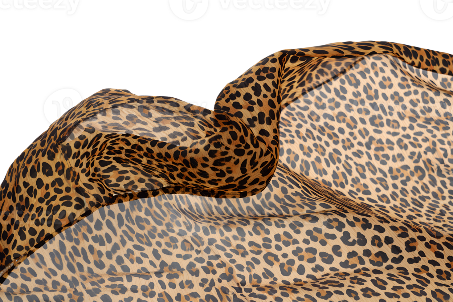 Flowing leopard print fabric isolated on transparent background, wild animal pattern with dynamic movement folds png