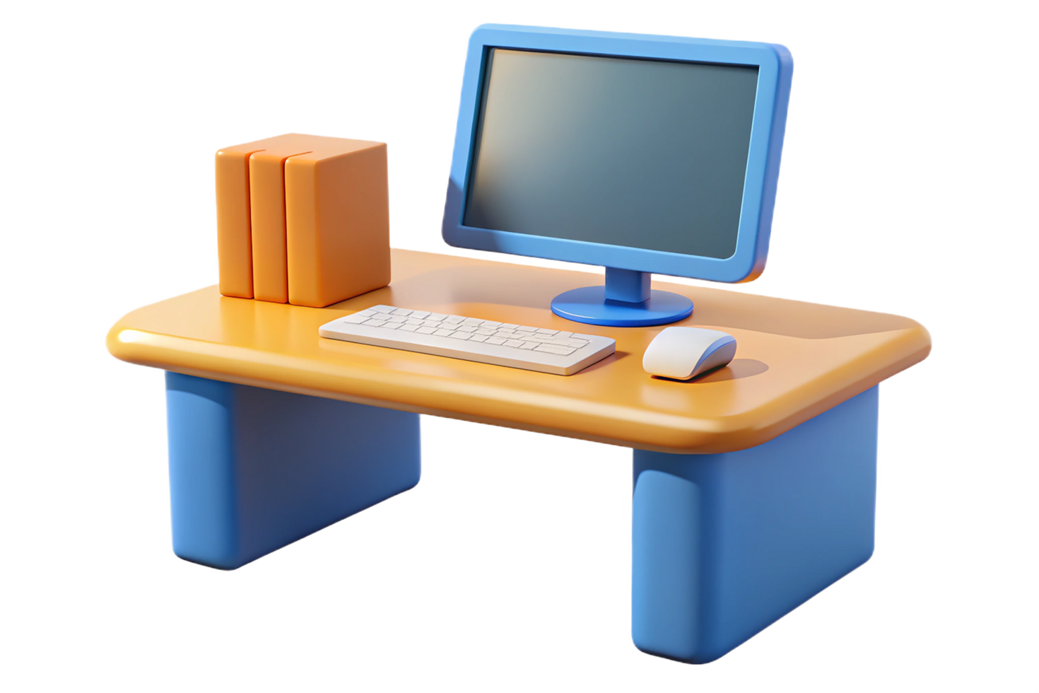 A computer desk with a computer monitor and keyboard png