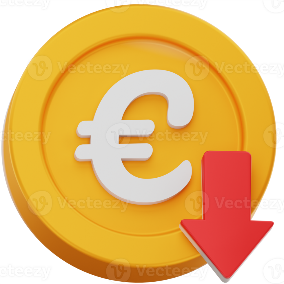 3D Render Decrease Euro Coin png