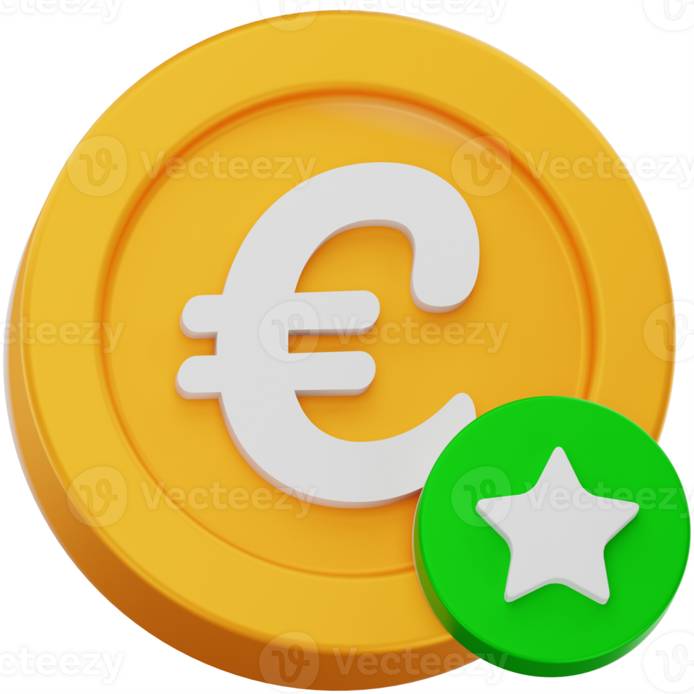 3D Render of a Euro Coin with a Star Icon Financial Reward Concept png