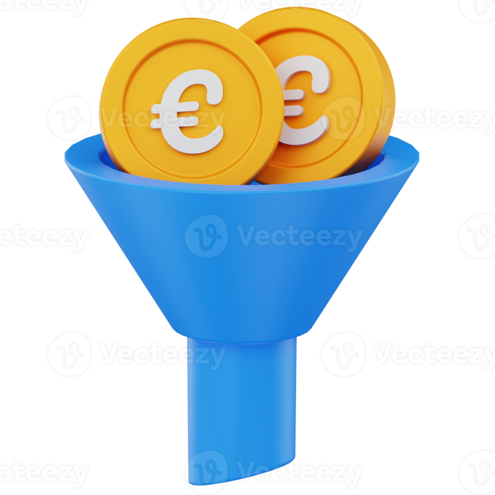 3D Render Financial Funnel Euro Coins png