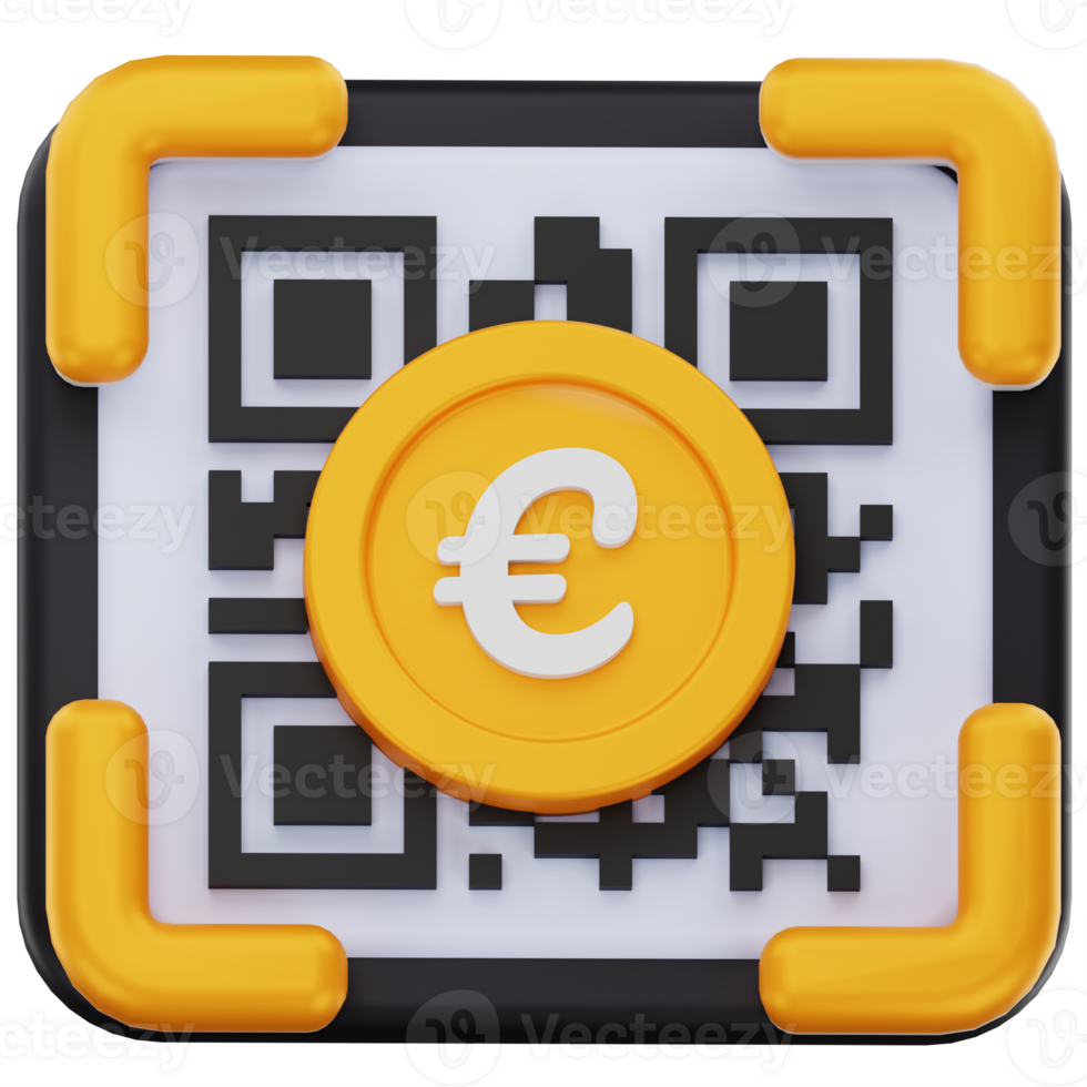 3D Rendered QR Code with Euro Coin png