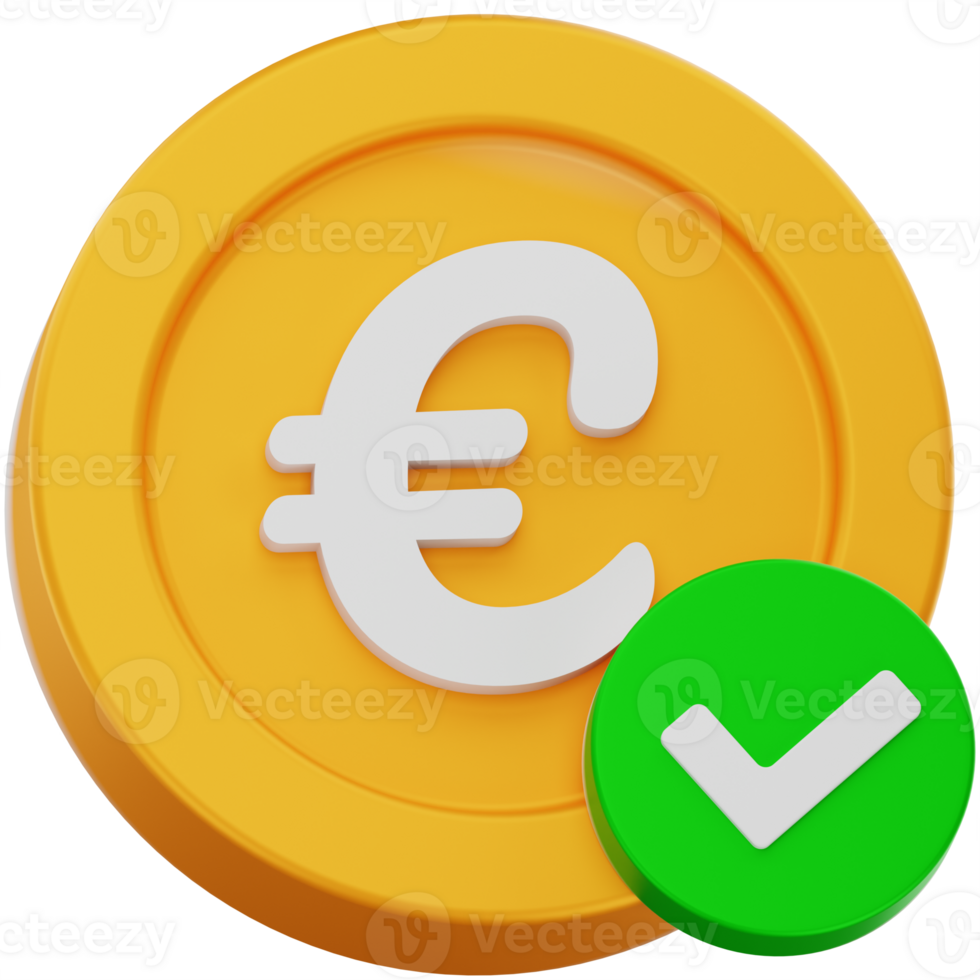 3D Render Euro Coin with Checkmark Confirmation png