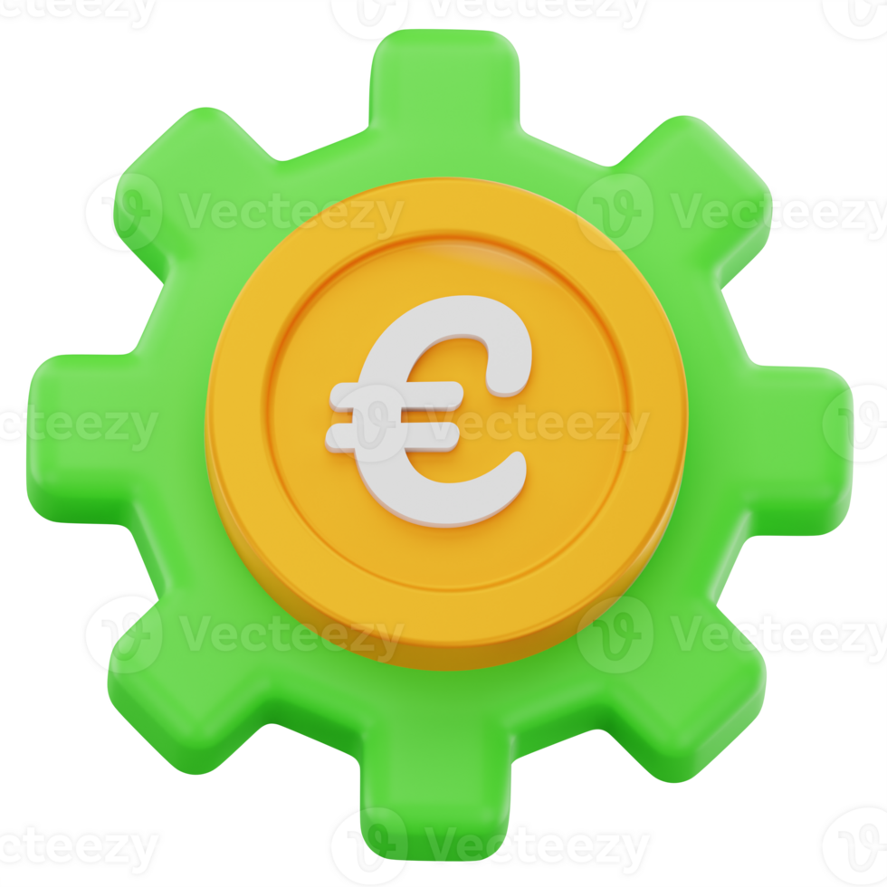 3D Render Euro Currency Gear Financial Settings png
