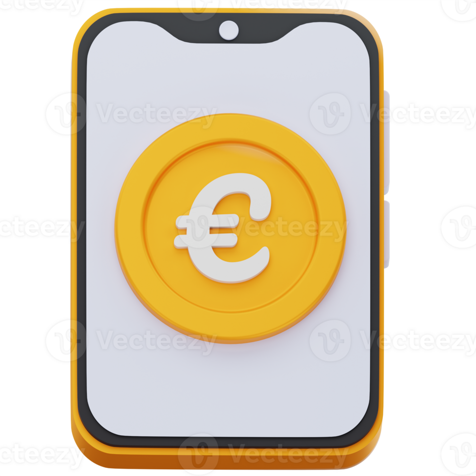 Mobile Banking Euro Currency on Smartphone Screen 3D Render png