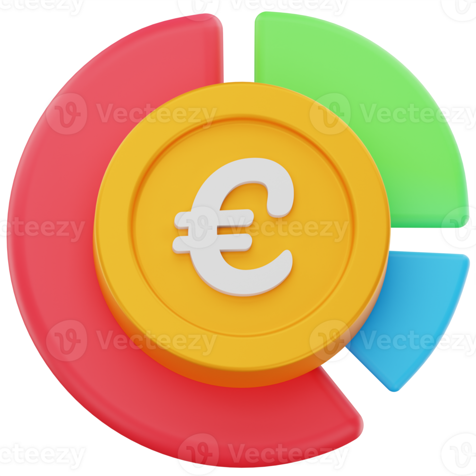 3D Render Financial Chart with Euro Coin png