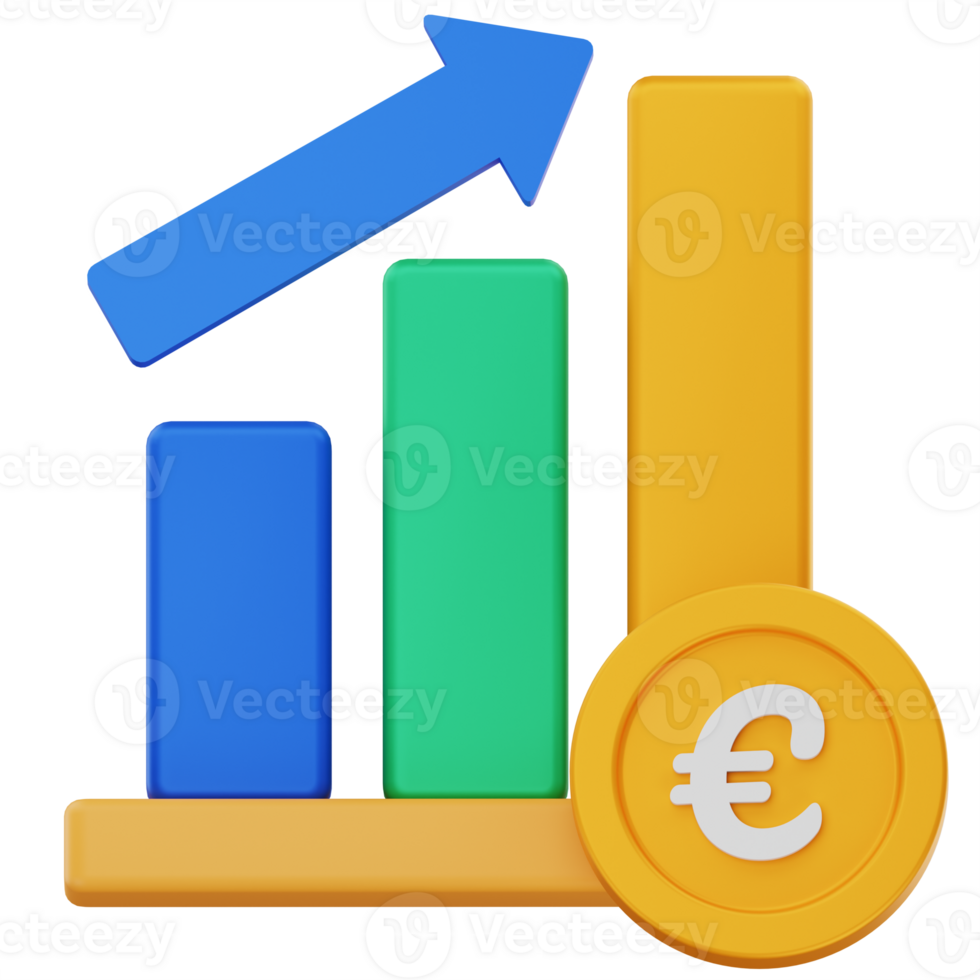 3D Illustration Financial growth chart with Euro coin and blue upward arrow png