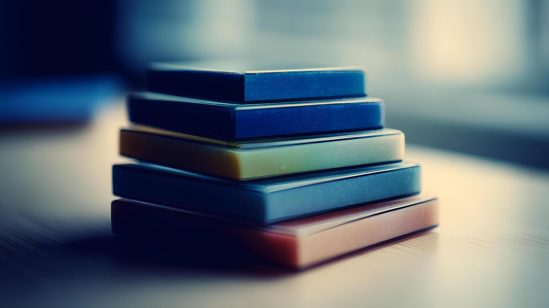 Stacked Rectangles with Rounded Edges in Vibrant Color Palette on Desk Surface photo