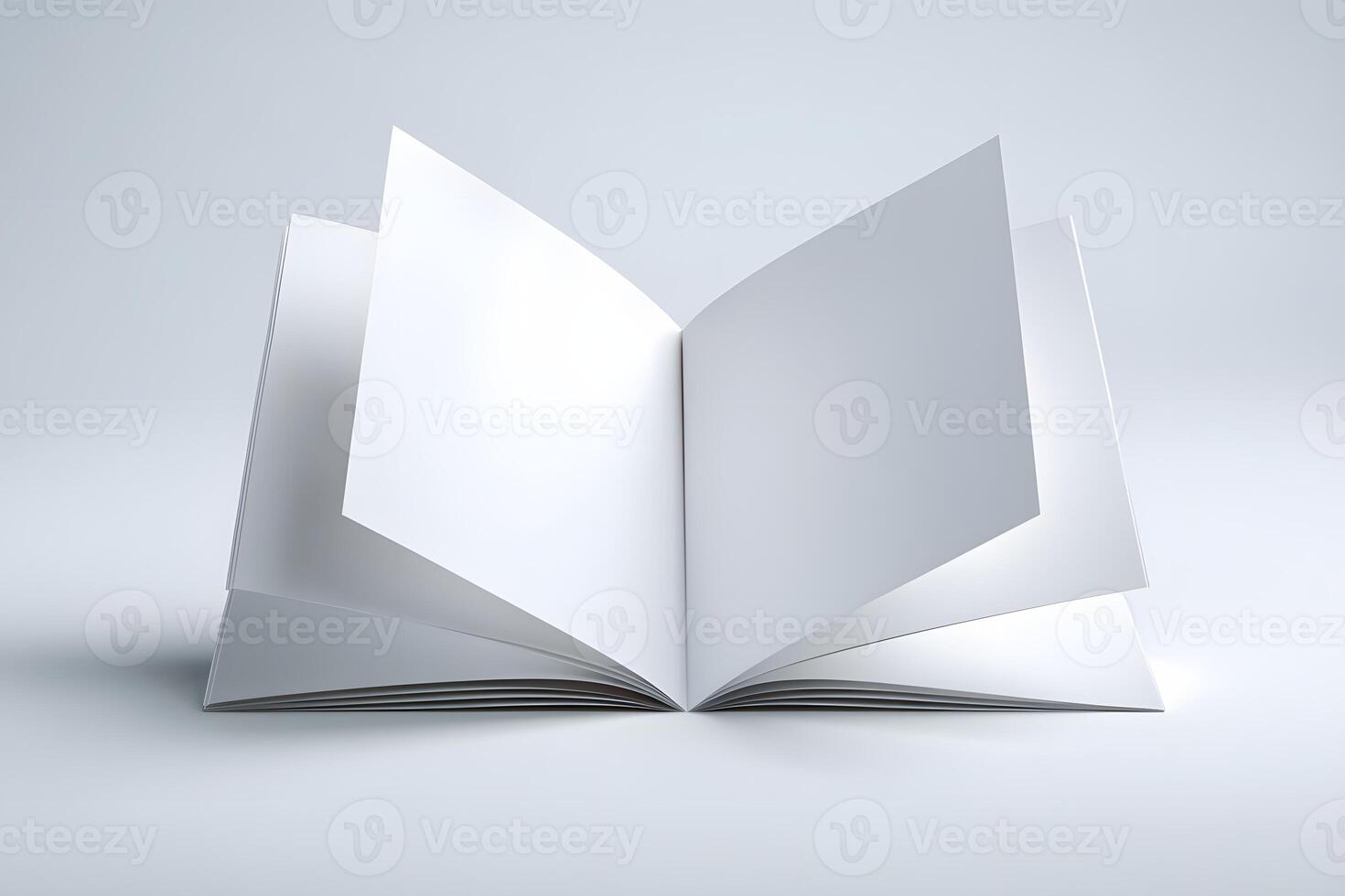 Open Blank Book with White Pages on Light Background for Reading or Writing photo